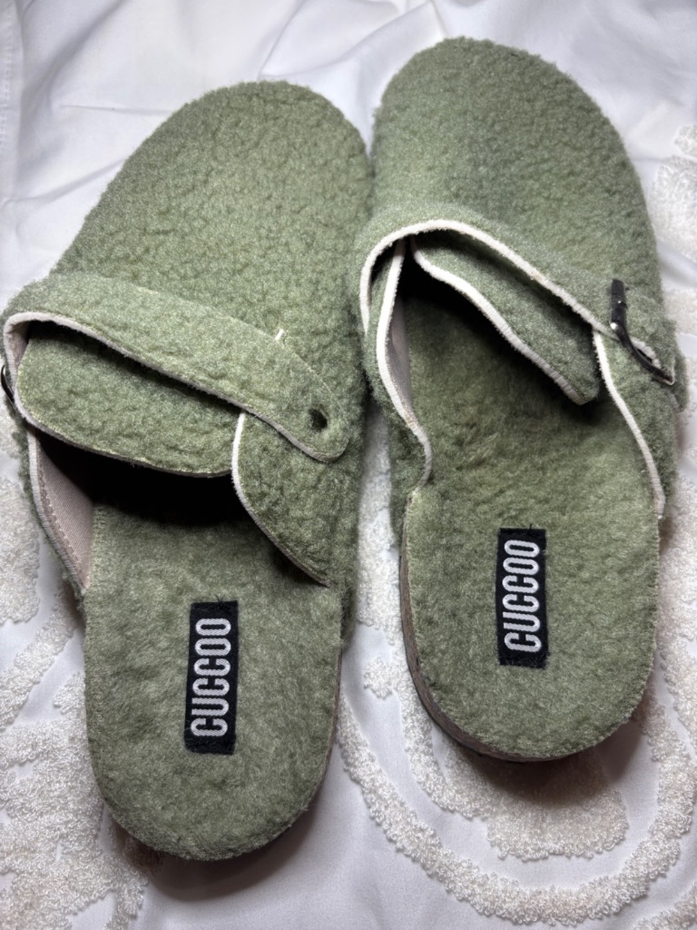CUCCOO Olive Green Womens Wool-Blend Slide Sandals
